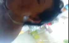 Hot ass Latina chick sucking cock in the bathroom