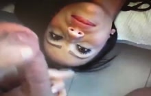 Pretty Latina chick throat fucked and jizzed in her mouth